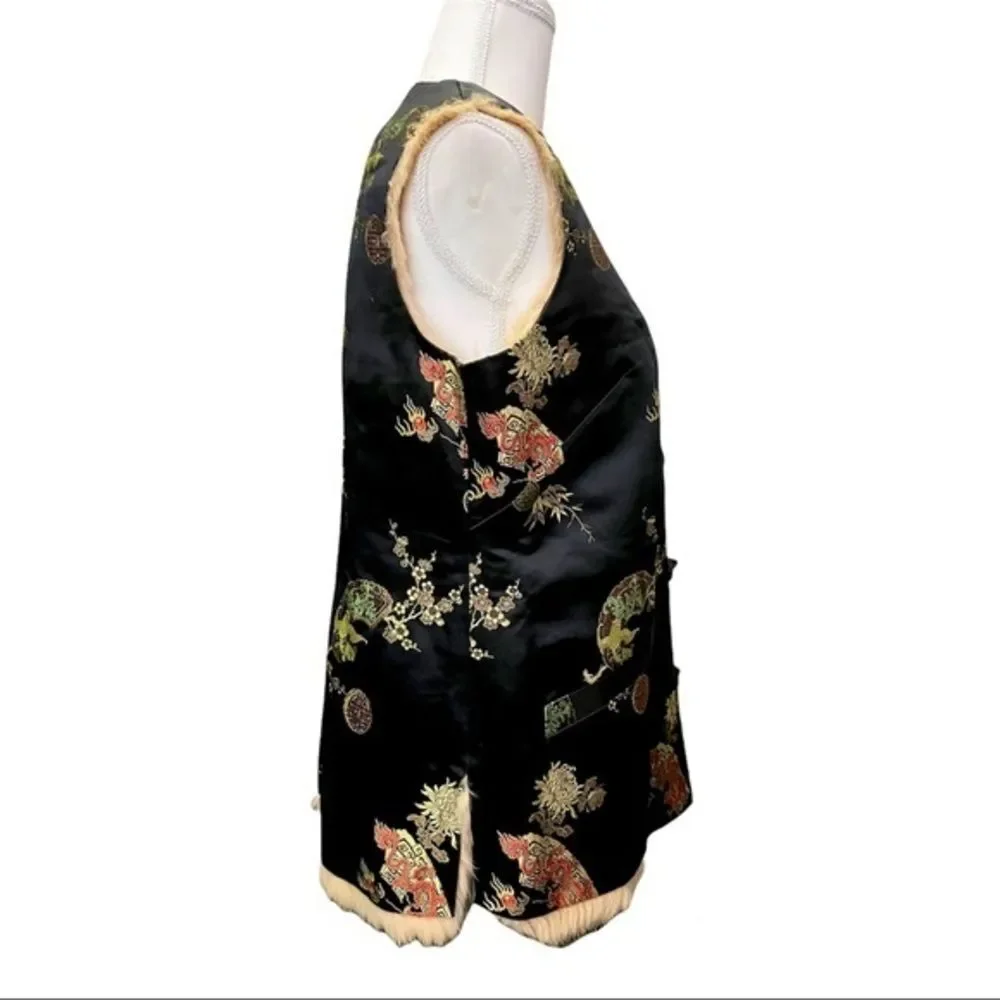 Chinese Silk & Genuine Fur‎ Reversible Vest Sweater/ Jacket - Traditional Print